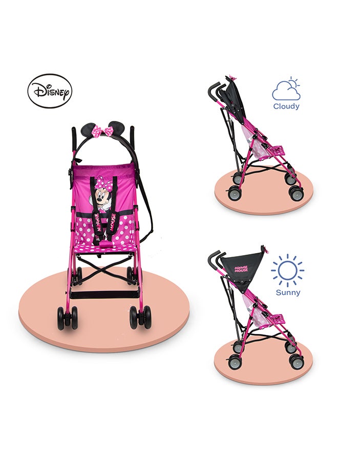 Minnie Mouse 3D Ears Lightweight Buggy Stroller 3 - 36 Months, Pink, Rear Breaks, Shoulder Strap