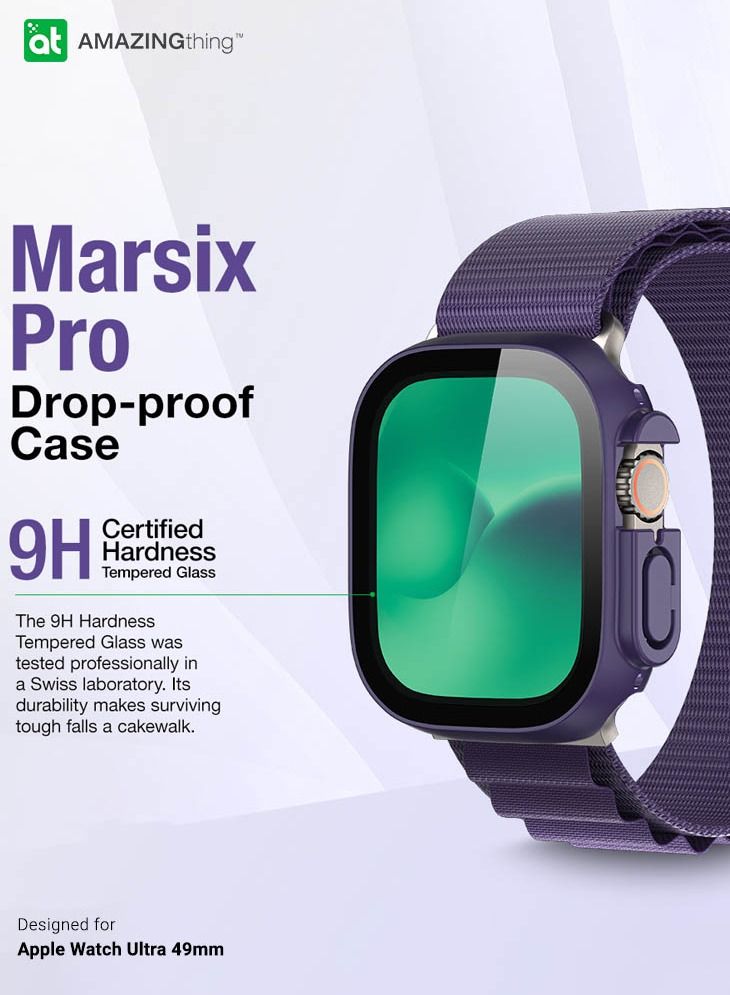 Marsix Pro for Apple Watch Ultra 49mm Case Cover with Built in Tempered Glass Screen Protector - Deep Purple