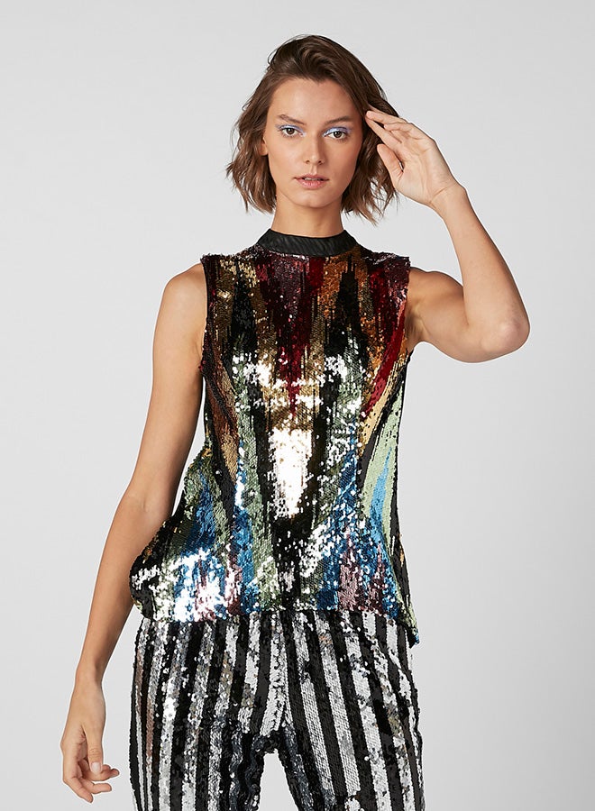 Round Neck Sleeveless Top Multicolour