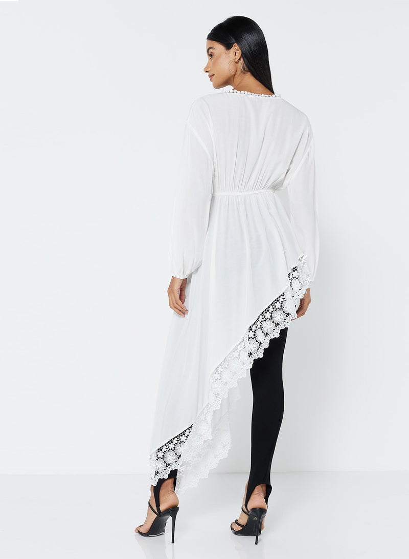 Long Sleeve Lace Tunic White