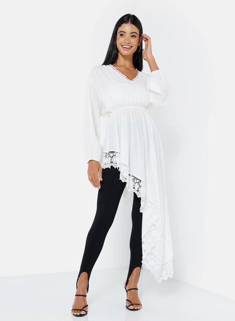 Long Sleeve Lace Tunic White