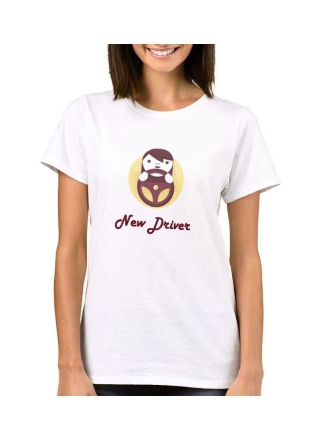 New Driver Printed T-Shirt White/Brown