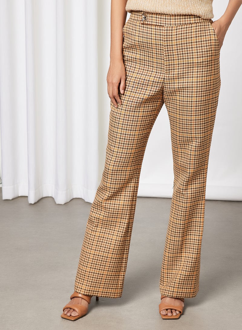 Slim Flare Checked Trousers Beige/Black