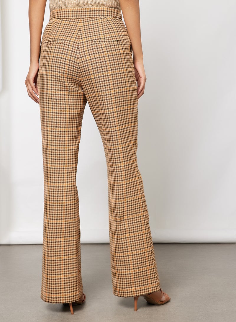 Slim Flare Checked Trousers Beige/Black