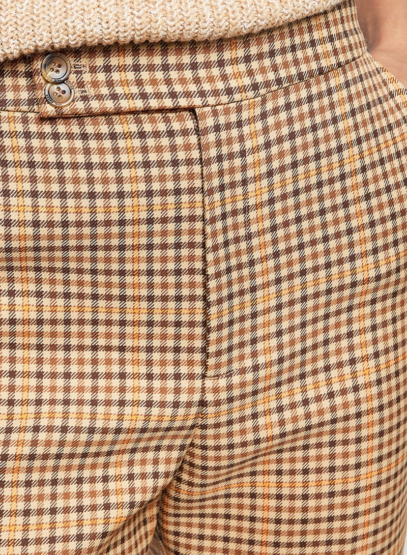 Slim Flare Checked Trousers Beige/Black