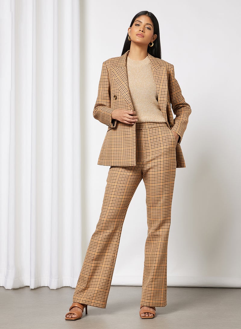 Slim Flare Checked Trousers Beige/Black