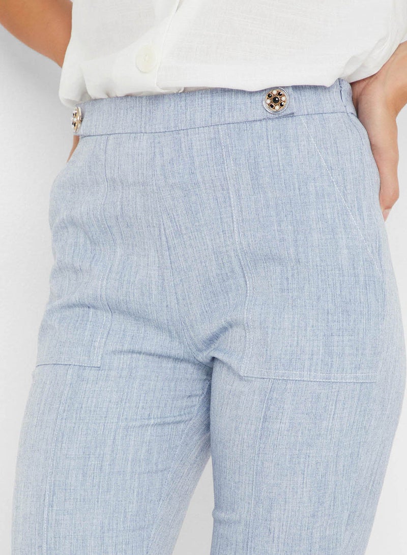 Dual Pocket Button Detailed Pants Blue