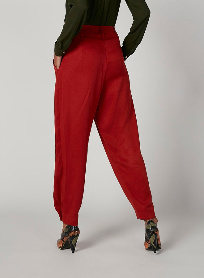 Faux Stone Button Detailed Pants Red