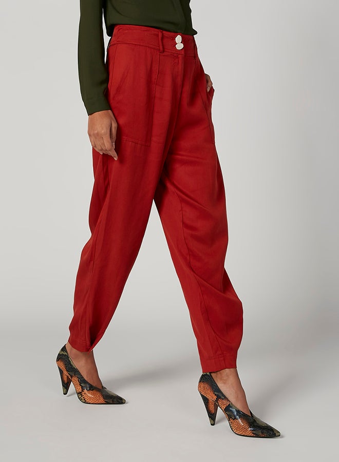 Faux Stone Button Detailed Pants Red