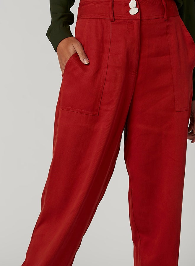 Faux Stone Button Detailed Pants Red