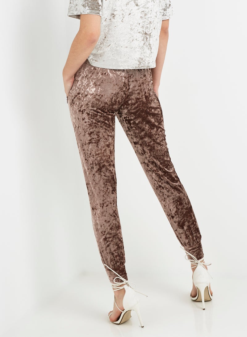 Embroidered Skin Fit Sweatpants Beige