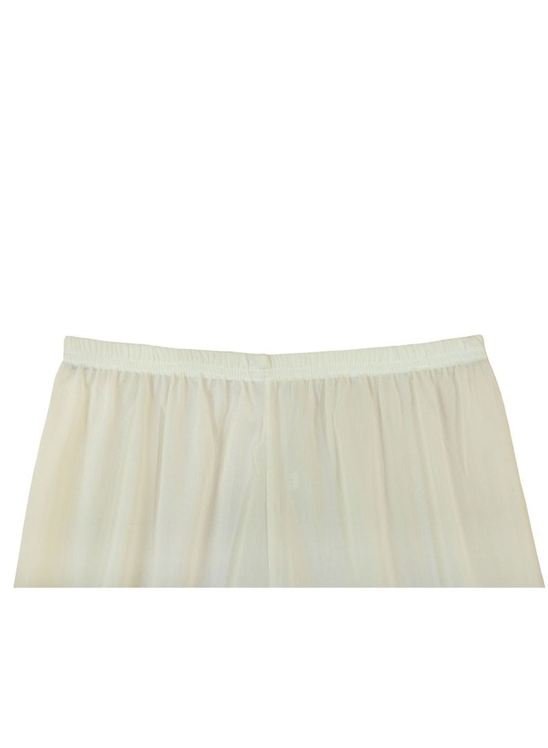 3- Pieces Full Length Soft inner Pants Trousers Big Lace Silk 100% with Elasticised Waistband Women Off White