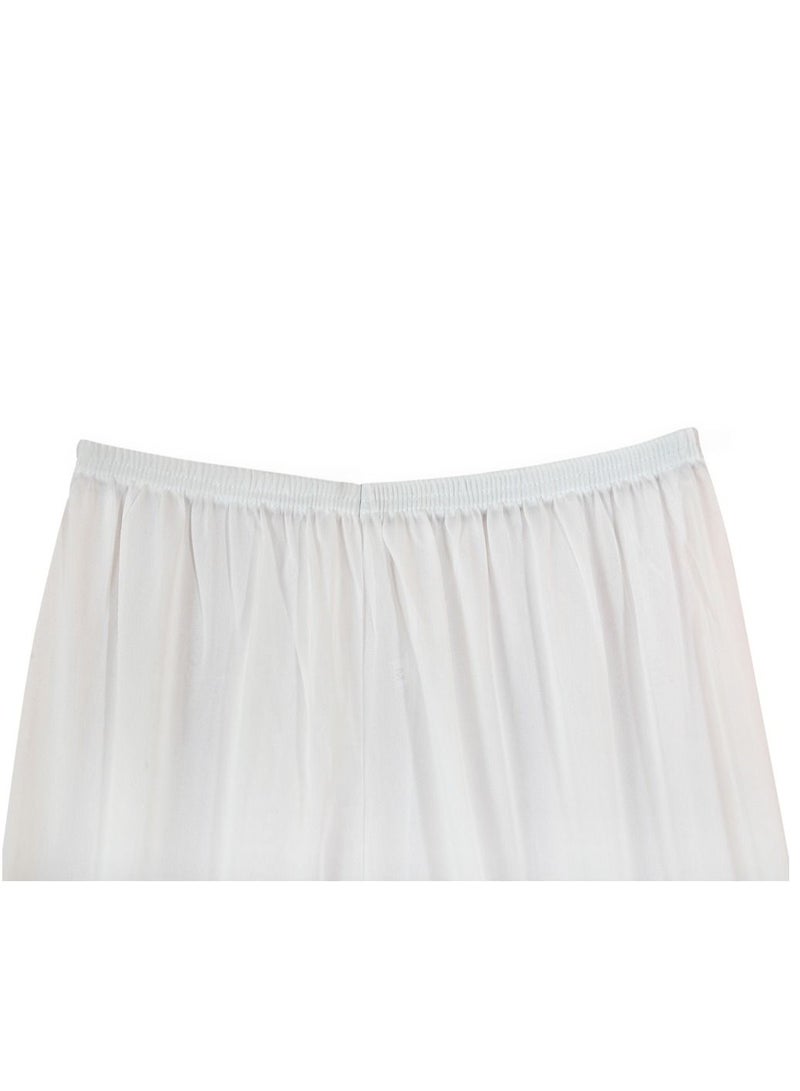 3- Pieces Full Length Soft Inner Pants Trousers Big Lace Silk 100% with Elasticised Waistband Women White