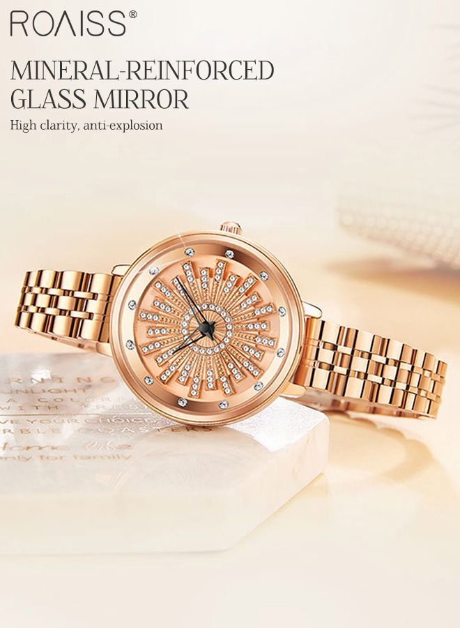 Women's Steel Strap Quartz Watch Analog Display Round Dial Watch with 360 Degree Rotating Firework Pattern Waterproof Unique Wristwatch as Gift for Women