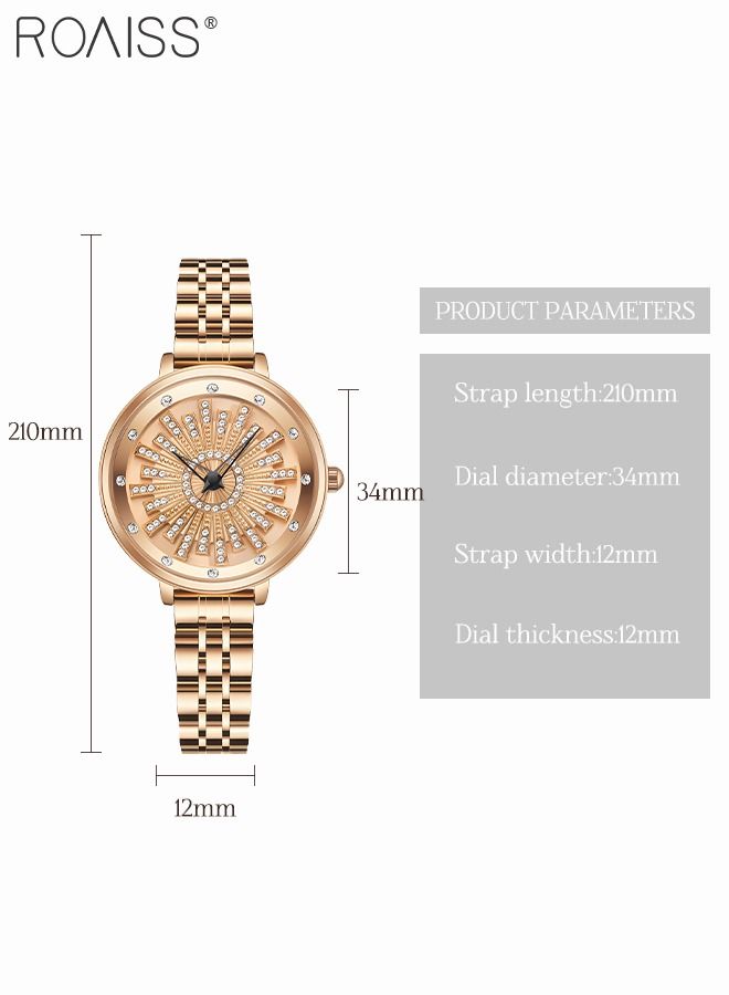 Women's Steel Strap Quartz Watch Analog Display Round Dial Watch with 360 Degree Rotating Firework Pattern Waterproof Unique Wristwatch as Gift for Women