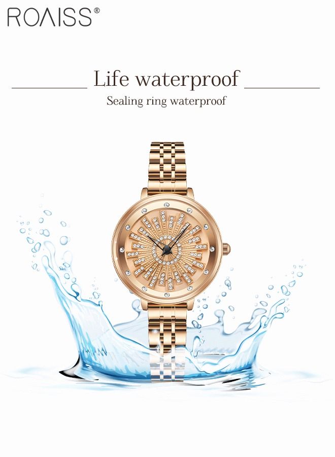 Women's Steel Strap Quartz Watch Analog Display Round Dial Watch with 360 Degree Rotating Firework Pattern Waterproof Unique Wristwatch as Gift for Women