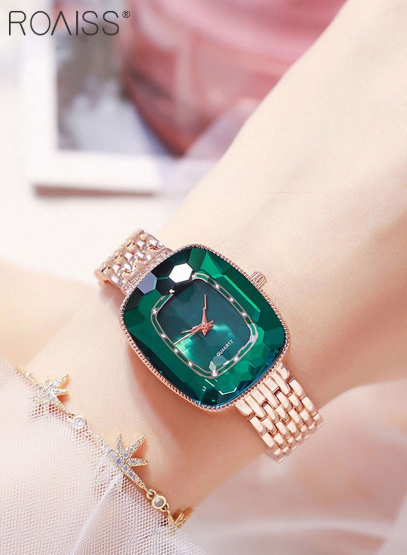 Women's Steel Strap Quartz Watch Analog Display with Oval Shape Green Dial Waterproof Elegant Wristwatch as Gift for Ladies