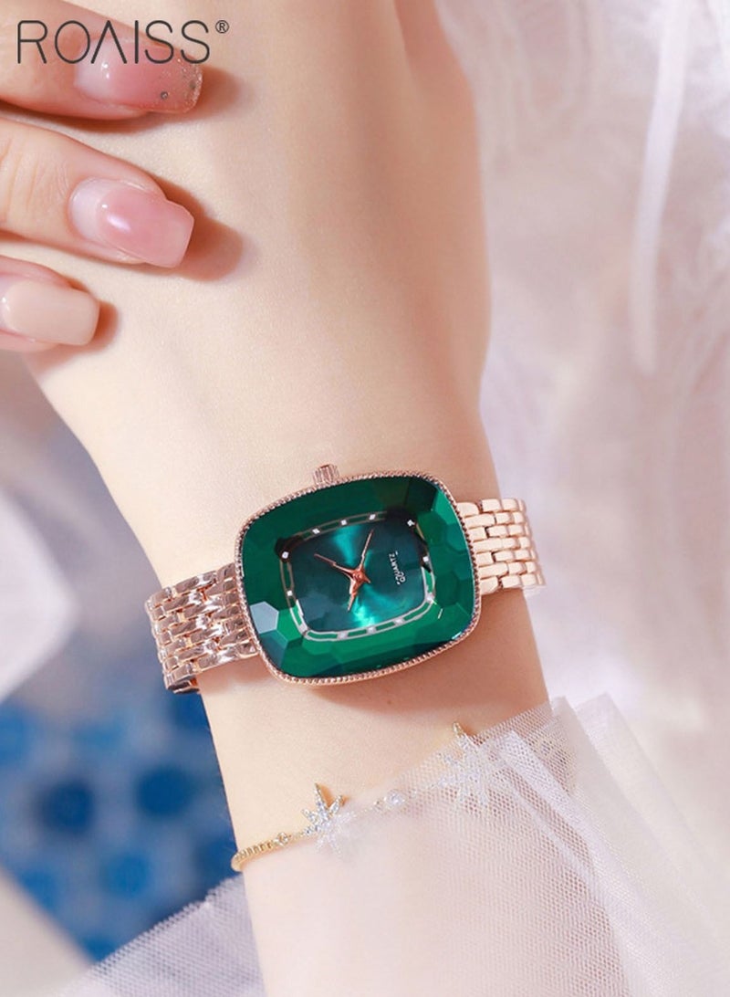 Women's Steel Strap Quartz Watch Analog Display with Oval Shape Green Dial Waterproof Elegant Wristwatch as Gift for Ladies