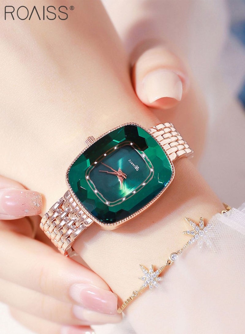 Women's Steel Strap Quartz Watch Analog Display with Oval Shape Green Dial Waterproof Elegant Wristwatch as Gift for Ladies