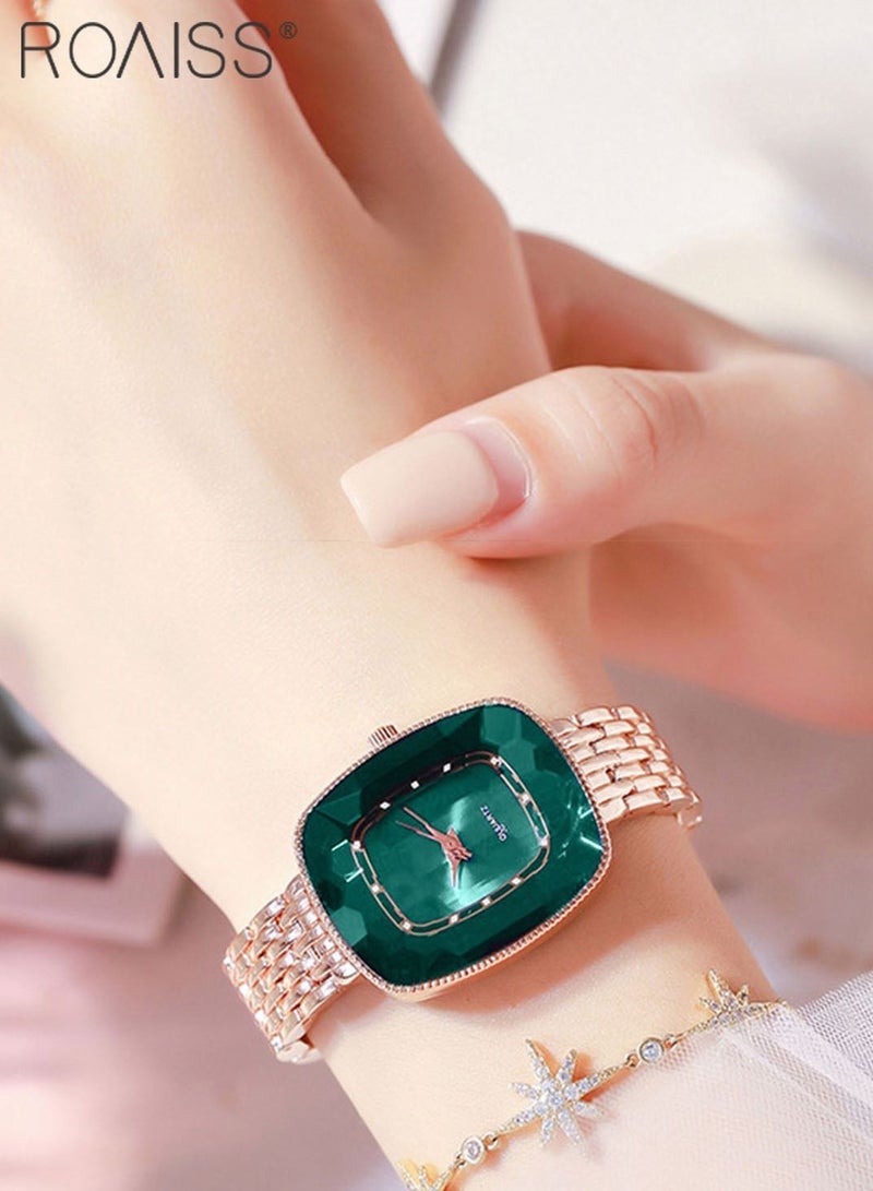 Women's Steel Strap Quartz Watch Analog Display with Oval Shape Green Dial Waterproof Elegant Wristwatch as Gift for Ladies