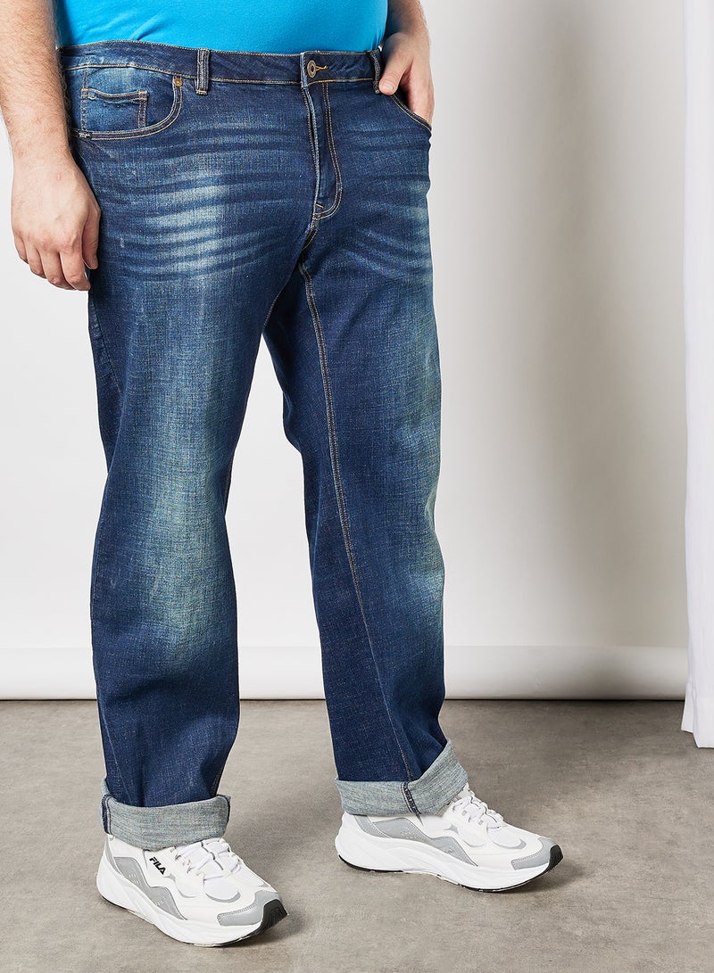 Plus Size Washed Regular Jeans Blue