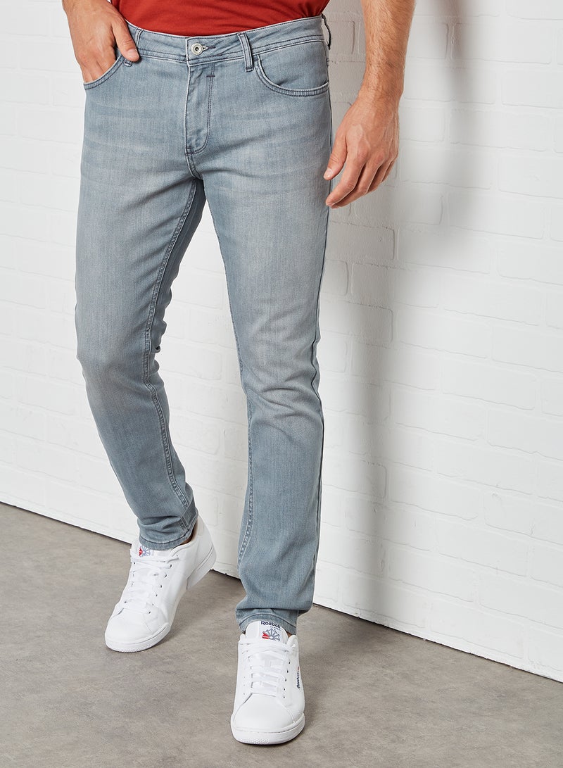 Solid Pattern Mid-Rise Jeans Light Blue