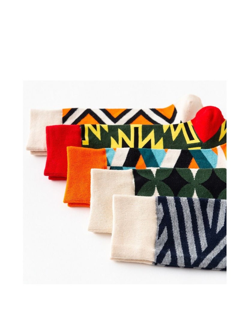 Fun Casual Cotton Socks with Geometric Pattern Printing Men's Fun Dress Socks-Colorful Funny Novelty Dress Crew Socks Pack, Art Socks for Men Women