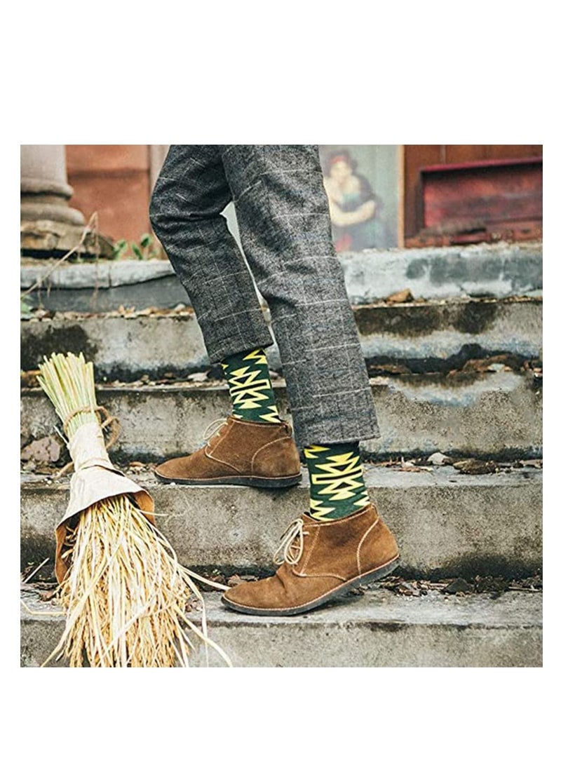 Fun Casual Cotton Socks with Geometric Pattern Printing Men's Fun Dress Socks-Colorful Funny Novelty Dress Crew Socks Pack, Art Socks for Men Women