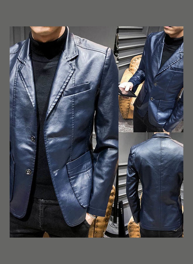 Autumn Winter Lapel Blazer Dark Blue