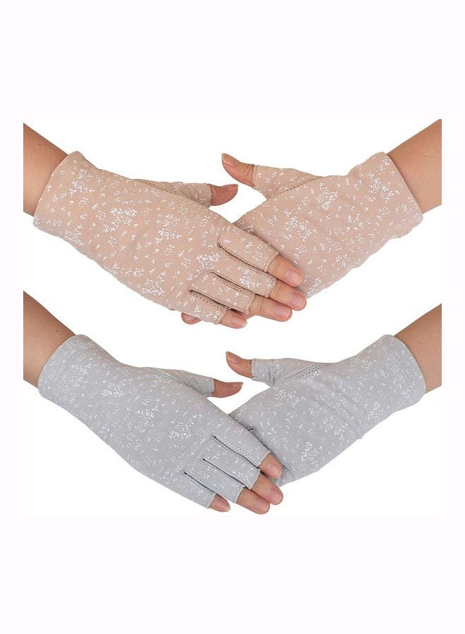2 Pair Casual Printed Gloves Beige/Grey