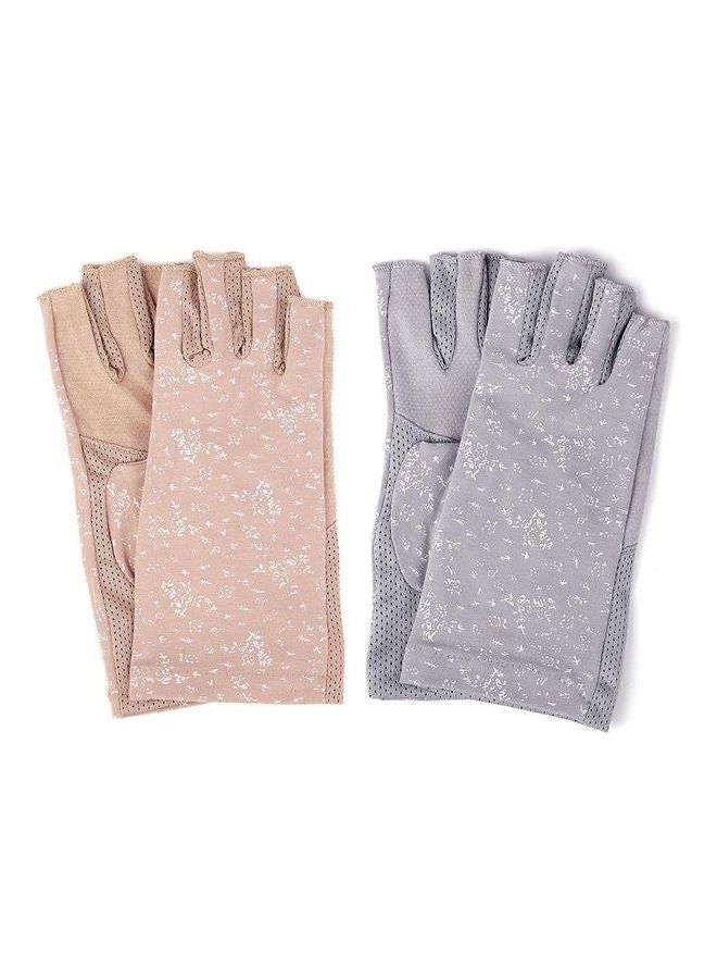 2 Pair Casual Printed Gloves Beige/Grey