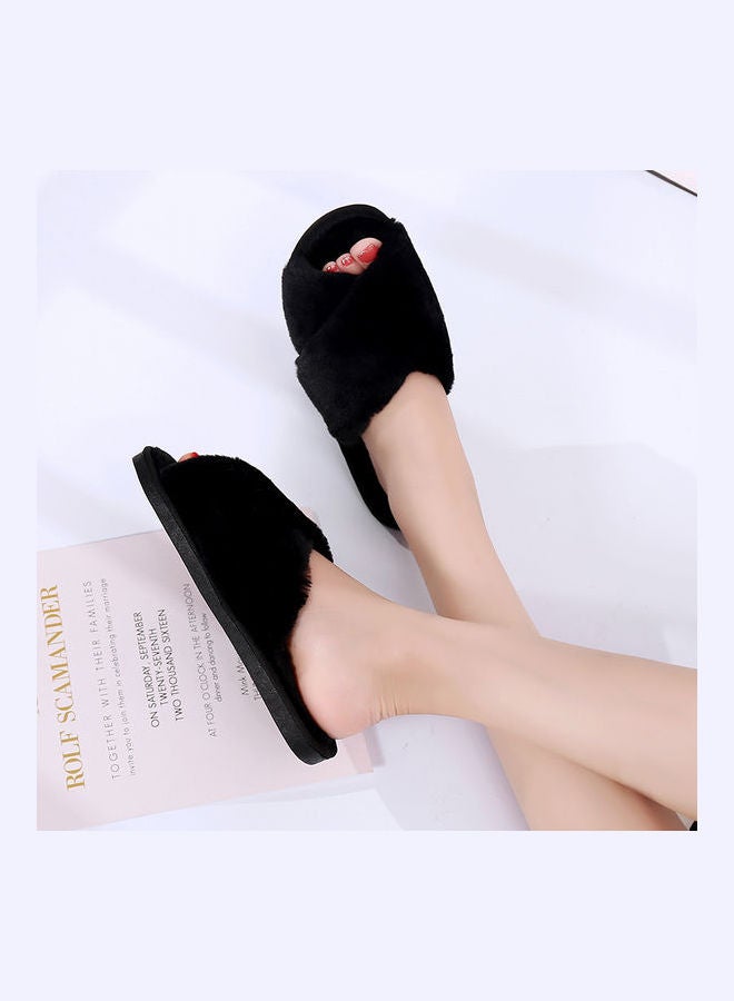 Cross Designed Bedroom Slippers Black