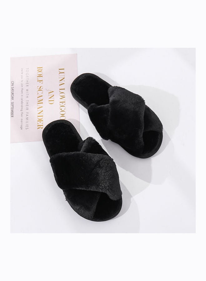 Cross Designed Bedroom Slippers Black