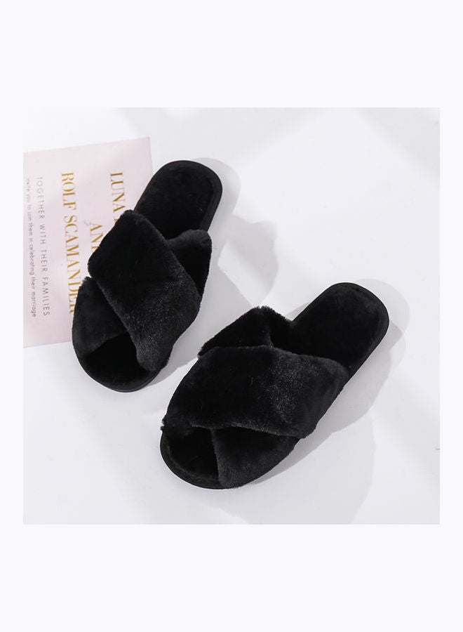 Cross Designed Bedroom Slippers Black