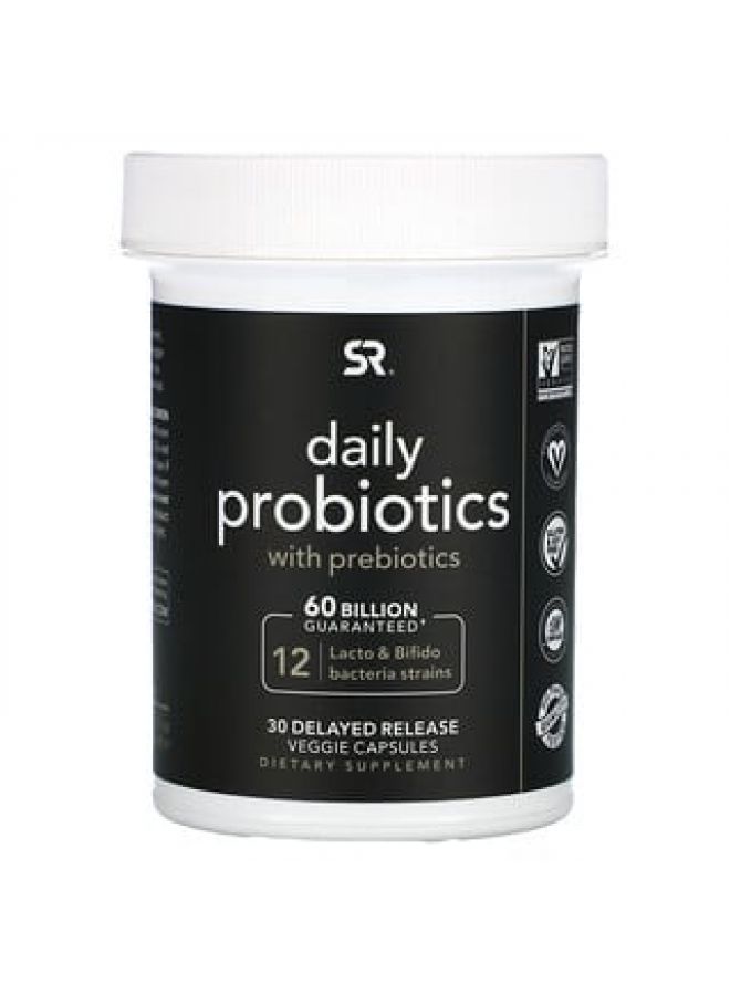 Sports Research Daily Probiotics with Prebiotics 60 Billion CFU 30 Delayed Release Veggie Capsules