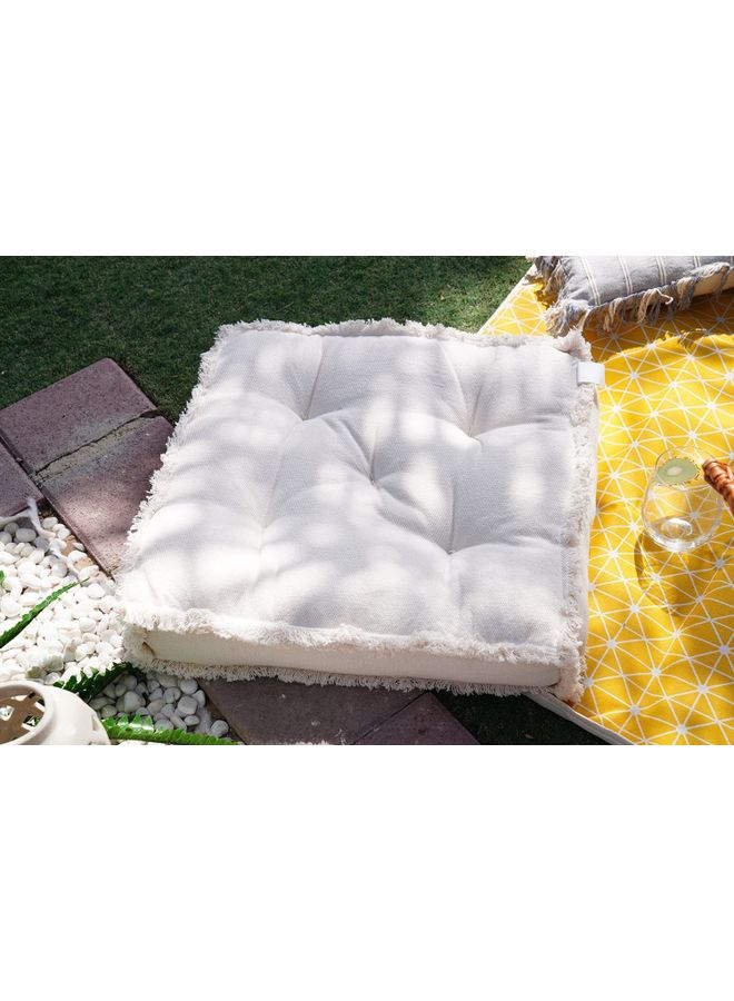Serenity Fringed Floor Cushion combination Off White 50x50x10cm