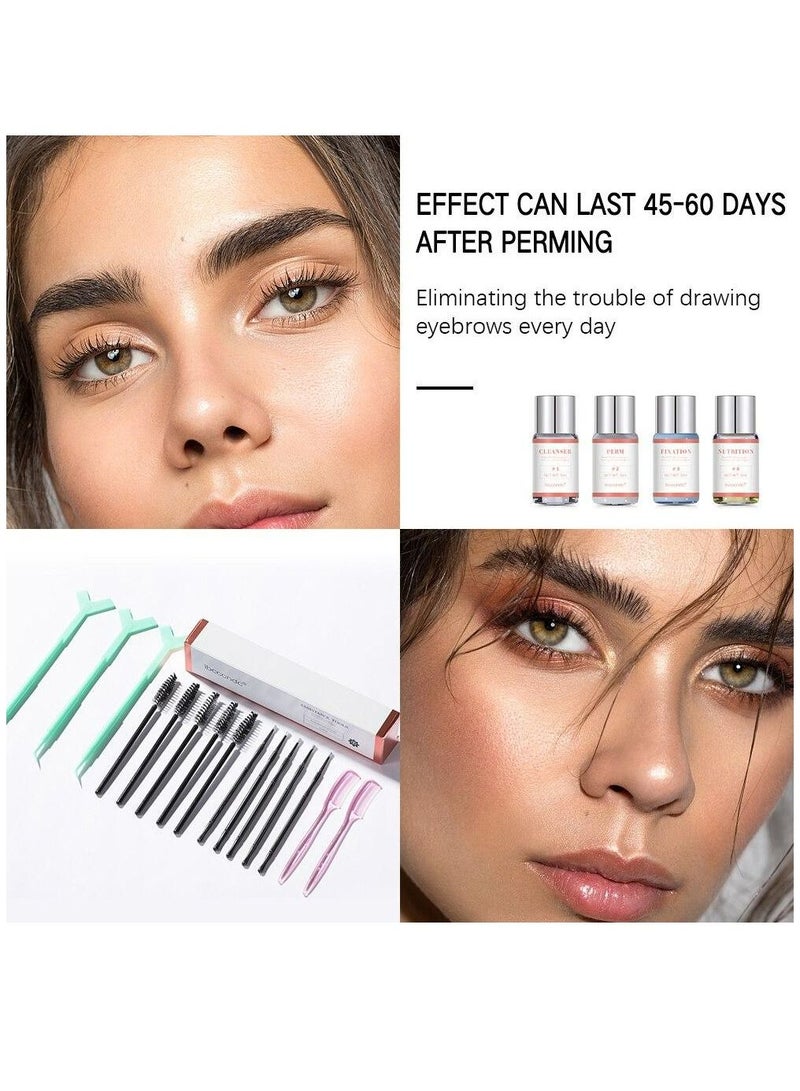 Longlasting and Natural Effect Eyebrow Perm Kit, Repair The Eyebrow Semi-Permanent Brow Lamination Brows Lifting Perming Setting Cream Tools Set Salon Home Easy to Use