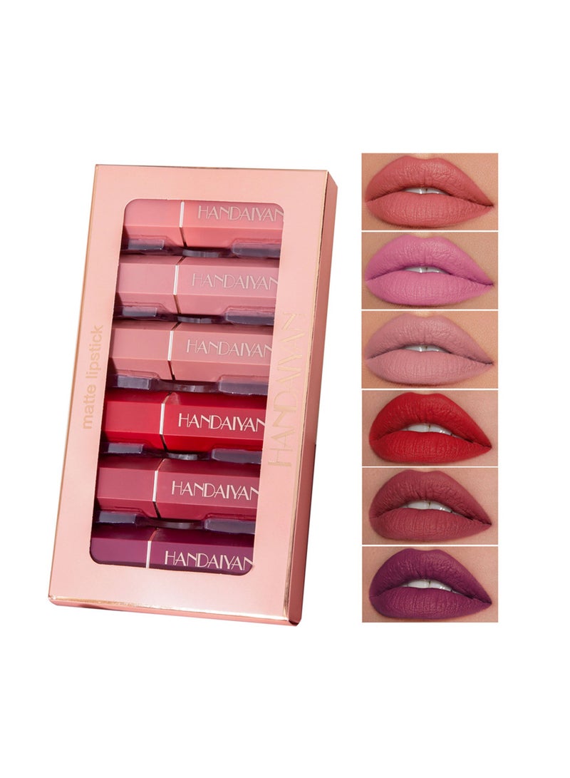 Lipstick Set For Women 6pcs Matte Moisturizing Velvet Long Lasting Waterproof Nude Non-Stick Cup 24 Hours Smudge Proof Permanent Color Stay Hydration Lightweight Texture Easy To Color Makeup Gift