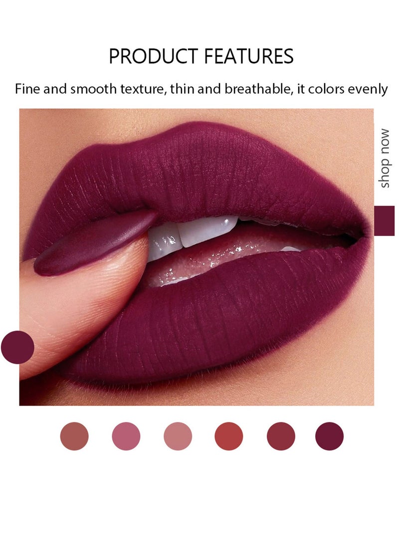 Lipstick Set For Women 6pcs Matte Moisturizing Velvet Long Lasting Waterproof Nude Non-Stick Cup 24 Hours Smudge Proof Permanent Color Stay Hydration Lightweight Texture Easy To Color Makeup Gift