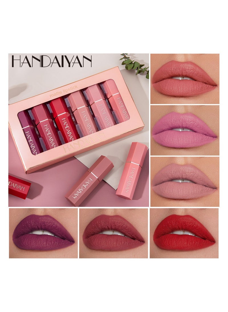 Lipstick Set For Women 6pcs Matte Moisturizing Velvet Long Lasting Waterproof Nude Non-Stick Cup 24 Hours Smudge Proof Permanent Color Stay Hydration Lightweight Texture Easy To Color Makeup Gift