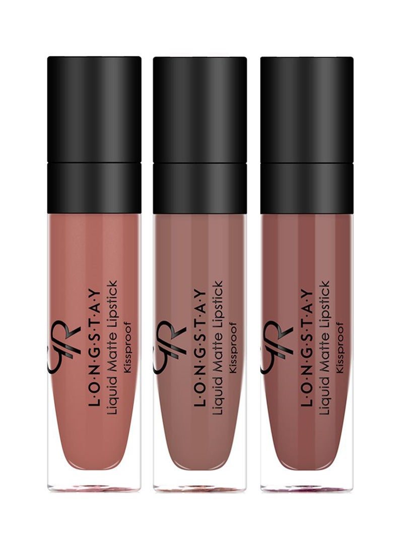 3-Piece Longstay Liquid Matte Lipstick Mix 3 Multicolour (24,16,22)