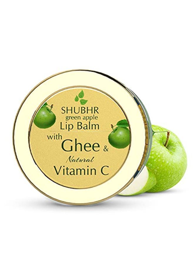 Shubhr Green Apple Lip Balm & Gloss With Ghee & Natural Vitamin C For Dry Chapped Lips With Intense Moisturization |100% Ayurvedic|Paraben & Sulphate Free| (15G, 10 Herbs))
