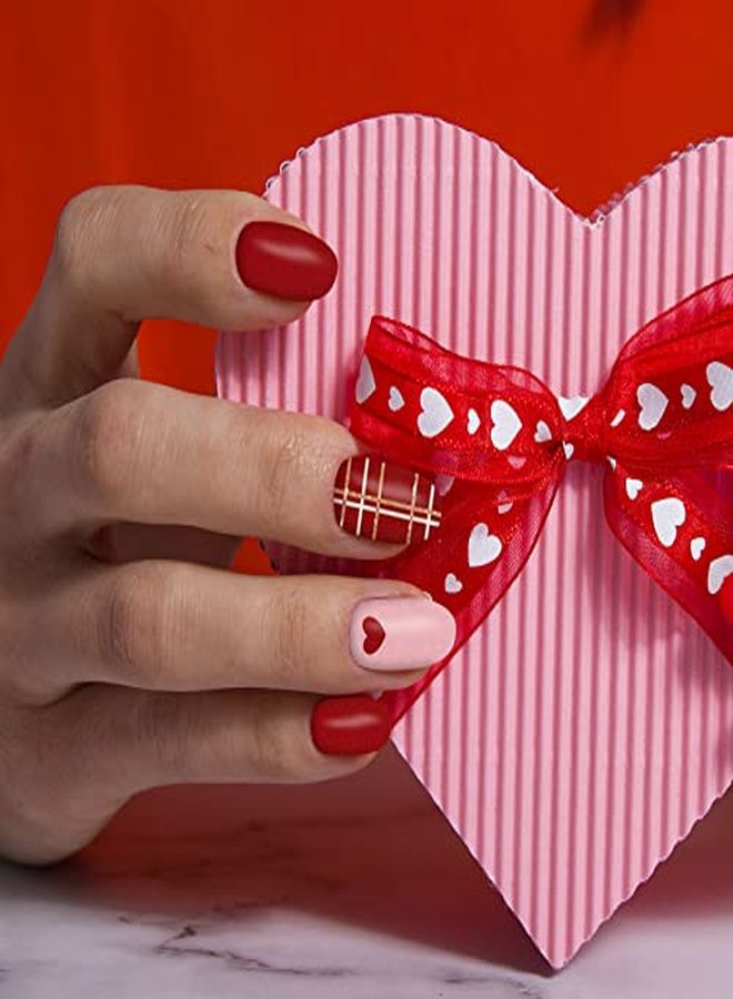 12 Sheets Valentine'S Day Nail Wraps Adhesive Nail Art Stickers Full Wraps Strips With 2 Pcs Nail Files For  Nail Decals (Heart Style)