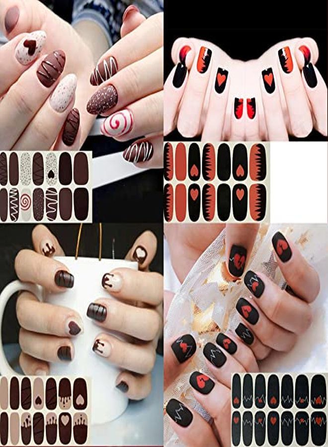 12 Sheets Valentine'S Day Nail Wraps Adhesive Nail Art Stickers Full Wraps Strips With 2 Pcs Nail Files For  Nail Decals (Heart Style)