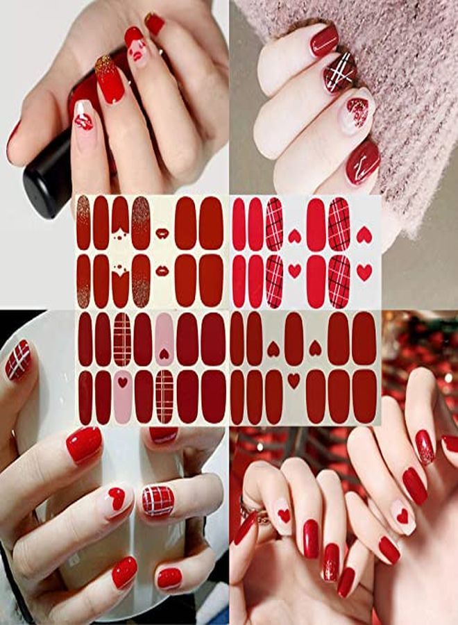 12 Sheets Valentine'S Day Nail Wraps Adhesive Nail Art Stickers Full Wraps Strips With 2 Pcs Nail Files For  Nail Decals (Heart Style)