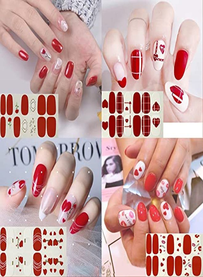 12 Sheets Valentine'S Day Nail Wraps Adhesive Nail Art Stickers Full Wraps Strips With 2 Pcs Nail Files For  Nail Decals (Heart Style)