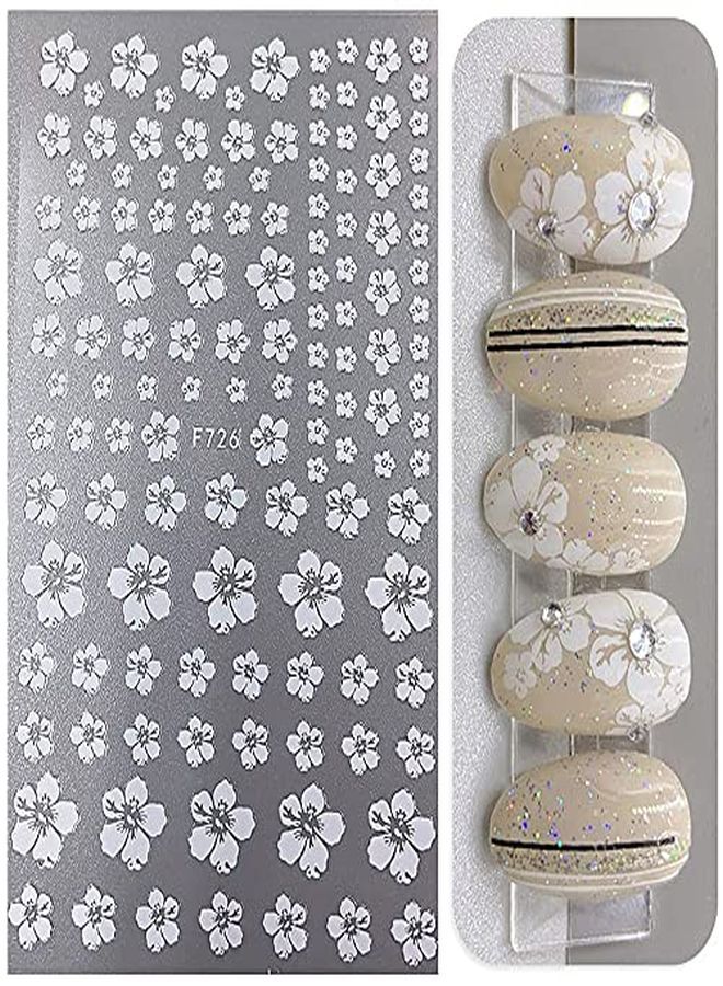 Flower Nail Art Stickers Decals 4 Sheets White Cherry Blossoms Nail Art Supplies 3D SelfAdhesive Nail Decorations Accessories Diy Acrylic Nail Art Applique (White)