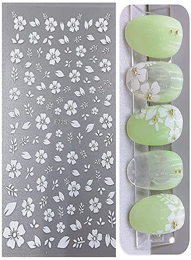 Flower Nail Art Stickers Decals 4 Sheets White Cherry Blossoms Nail Art Supplies 3D SelfAdhesive Nail Decorations Accessories Diy Acrylic Nail Art Applique (White)