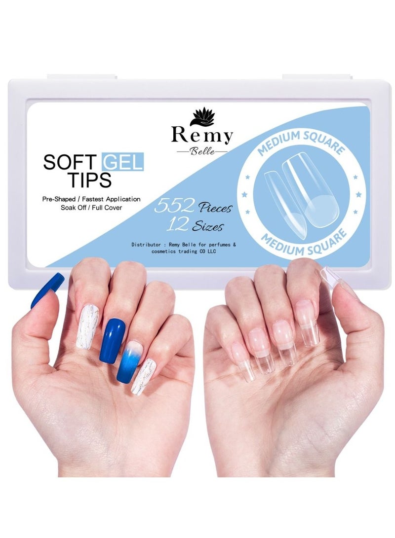 Soft Gel Nail Tip and Glue Gel Kit with Portable UV Light 552PCS 12 Sizes Medium Square (Set 2)