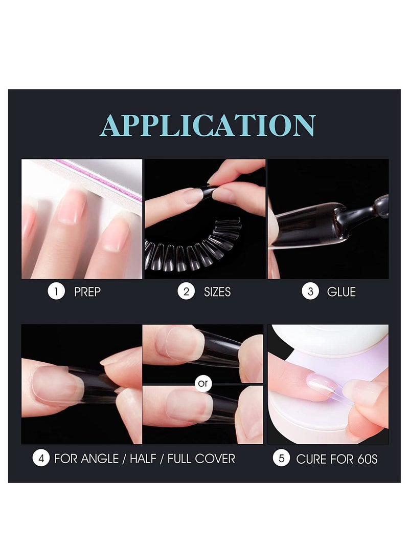 Soft Gel Nail Tip and Glue Gel Kit with Portable UV Light 552PCS 12 Sizes Medium Square (Set 2)
